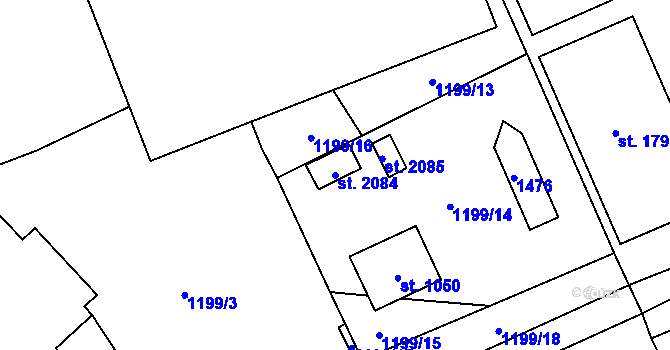 Parcela st. 2084 v KÚ Přeštice, Katastrální mapa