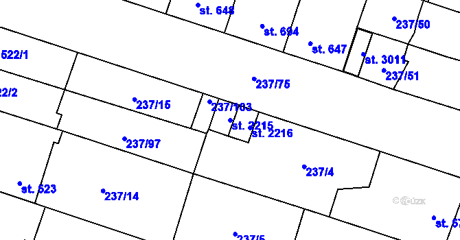 Parcela st. 2215 v KÚ Přeštice, Katastrální mapa
