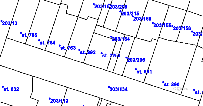 Parcela st. 2253 v KÚ Přeštice, Katastrální mapa
