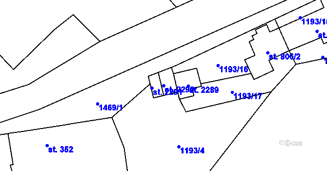Parcela st. 2290 v KÚ Přeštice, Katastrální mapa
