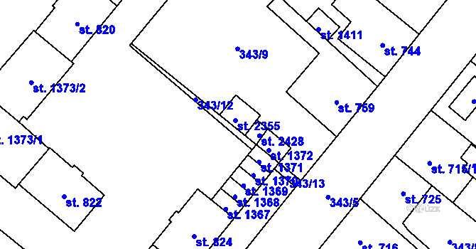 Parcela st. 2355 v KÚ Přeštice, Katastrální mapa