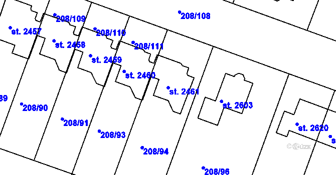 Parcela st. 2461 v KÚ Přeštice, Katastrální mapa