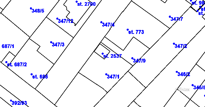 Parcela st. 2537 v KÚ Přeštice, Katastrální mapa
