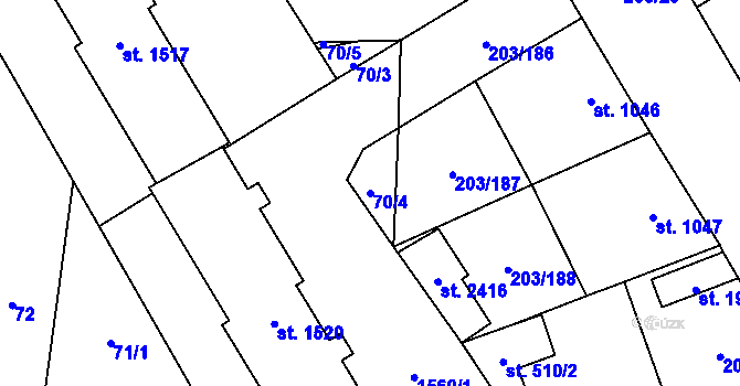 Parcela st. 70/4 v KÚ Přeštice, Katastrální mapa