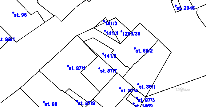Parcela st. 141/2 v KÚ Přeštice, Katastrální mapa