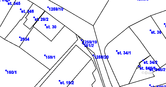 Parcela st. 161/2 v KÚ Přeštice, Katastrální mapa