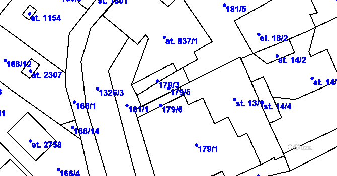 Parcela st. 179/5 v KÚ Přeštice, Katastrální mapa
