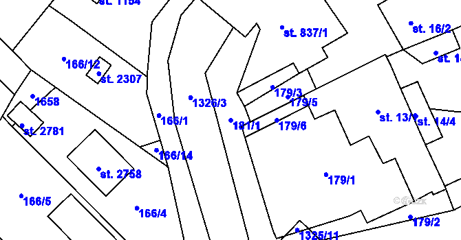 Parcela st. 181/1 v KÚ Přeštice, Katastrální mapa