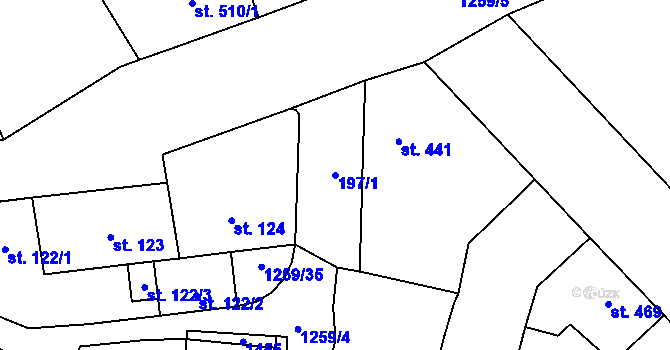 Parcela st. 197/1 v KÚ Přeštice, Katastrální mapa