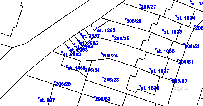 Parcela st. 206/24 v KÚ Přeštice, Katastrální mapa