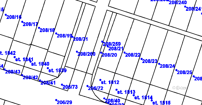 Parcela st. 208/20 v KÚ Přeštice, Katastrální mapa