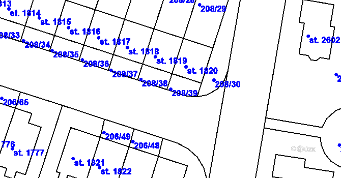 Parcela st. 208/39 v KÚ Přeštice, Katastrální mapa