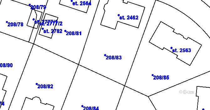 Parcela st. 208/83 v KÚ Přeštice, Katastrální mapa