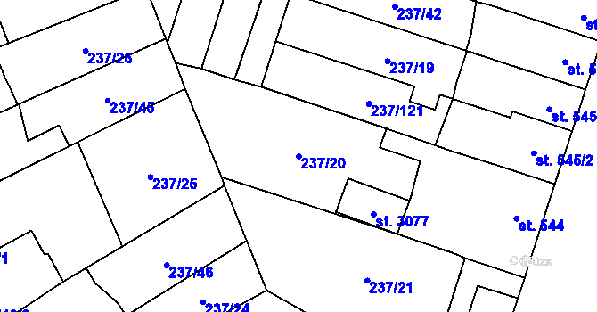 Parcela st. 237/20 v KÚ Přeštice, Katastrální mapa