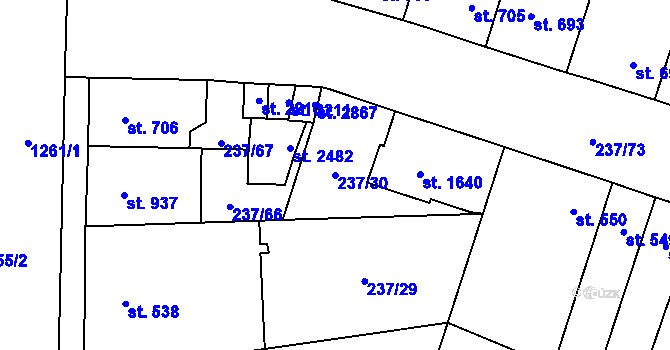 Parcela st. 237/30 v KÚ Přeštice, Katastrální mapa