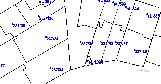 Parcela st. 237/36 v KÚ Přeštice, Katastrální mapa