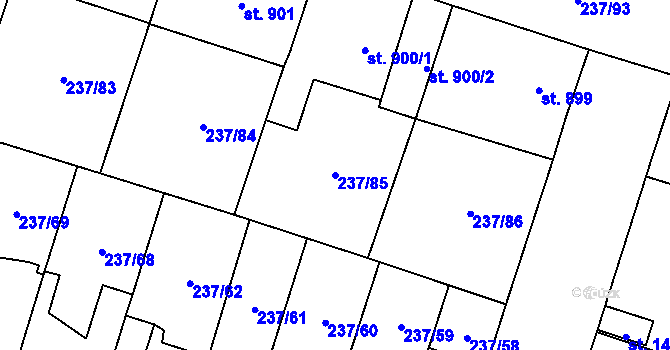 Parcela st. 237/85 v KÚ Přeštice, Katastrální mapa