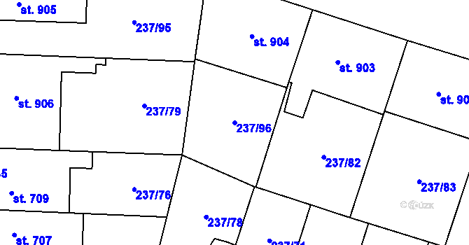 Parcela st. 237/96 v KÚ Přeštice, Katastrální mapa