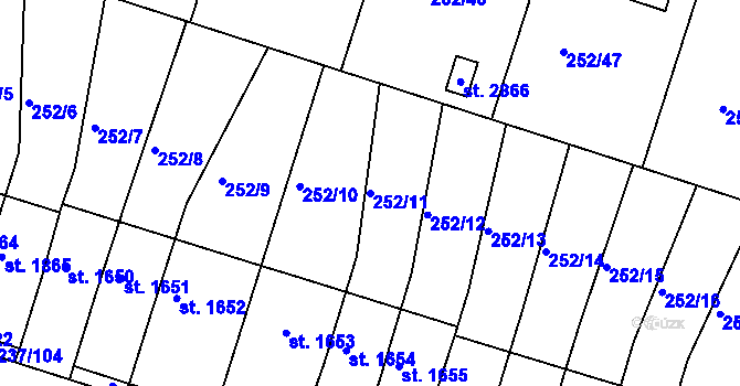 Parcela st. 252/11 v KÚ Přeštice, Katastrální mapa