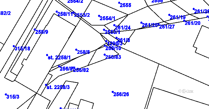 Parcela st. 256/83 v KÚ Přeštice, Katastrální mapa