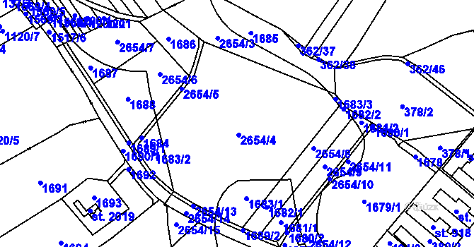 Parcela st. 362/1 v KÚ Přeštice, Katastrální mapa