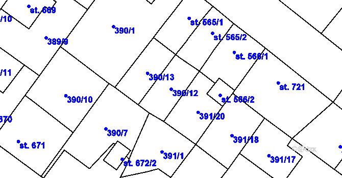 Parcela st. 390/12 v KÚ Přeštice, Katastrální mapa