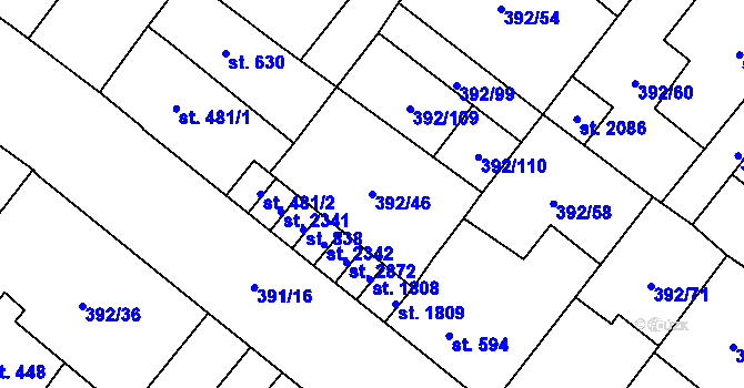 Parcela st. 392/46 v KÚ Přeštice, Katastrální mapa