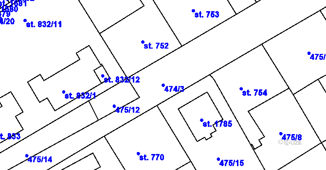 Parcela st. 474/3 v KÚ Přeštice, Katastrální mapa