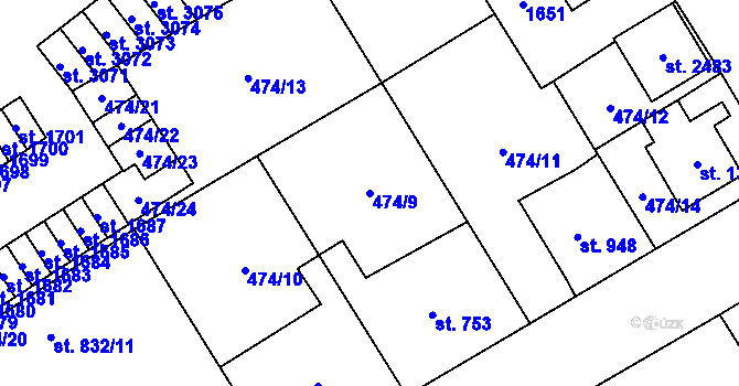 Parcela st. 474/9 v KÚ Přeštice, Katastrální mapa