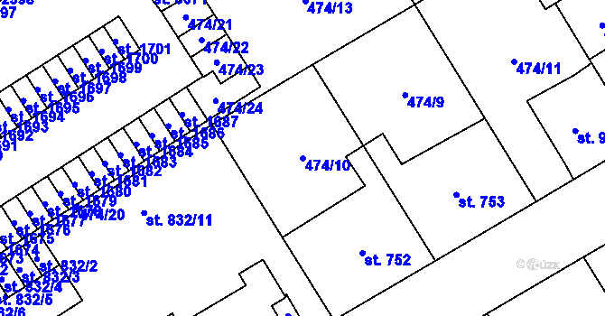 Parcela st. 474/10 v KÚ Přeštice, Katastrální mapa