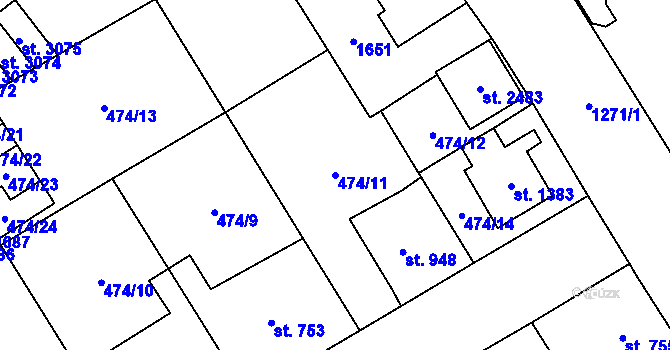 Parcela st. 474/11 v KÚ Přeštice, Katastrální mapa