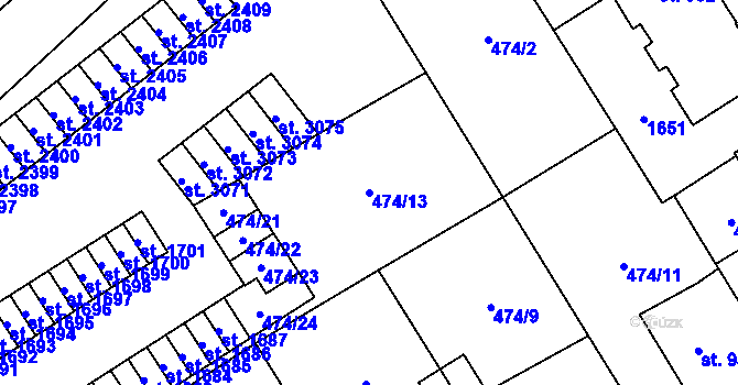 Parcela st. 474/13 v KÚ Přeštice, Katastrální mapa