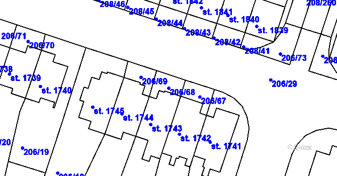Parcela st. 206/68 v KÚ Přeštice, Katastrální mapa