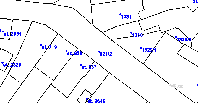 Parcela st. 621/2 v KÚ Přeštice, Katastrální mapa