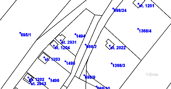 Parcela st. 698/2 v KÚ Přeštice, Katastrální mapa