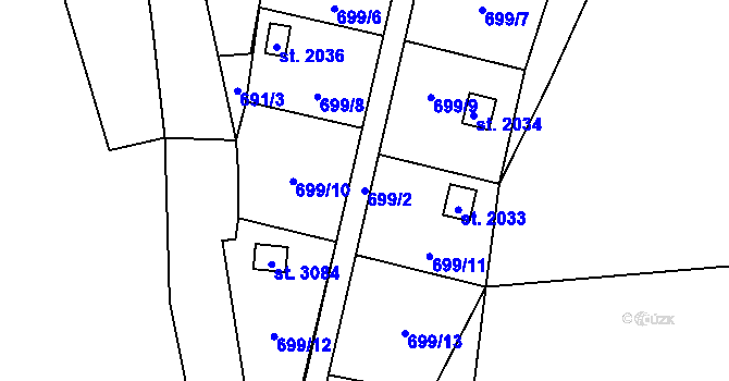 Parcela st. 699/2 v KÚ Přeštice, Katastrální mapa