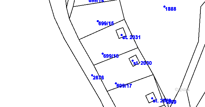 Parcela st. 699/16 v KÚ Přeštice, Katastrální mapa