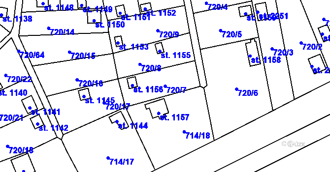 Parcela st. 720/7 v KÚ Přeštice, Katastrální mapa