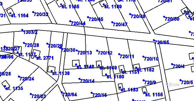 Parcela st. 720/12 v KÚ Přeštice, Katastrální mapa