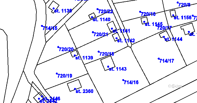 Parcela st. 720/18 v KÚ Přeštice, Katastrální mapa