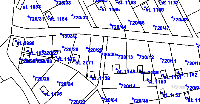 Parcela st. 720/30 v KÚ Přeštice, Katastrální mapa