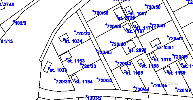 Parcela st. 720/63 v KÚ Přeštice, Katastrální mapa
