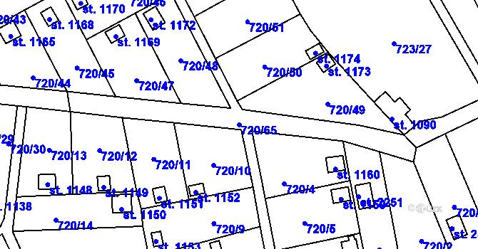 Parcela st. 720/65 v KÚ Přeštice, Katastrální mapa