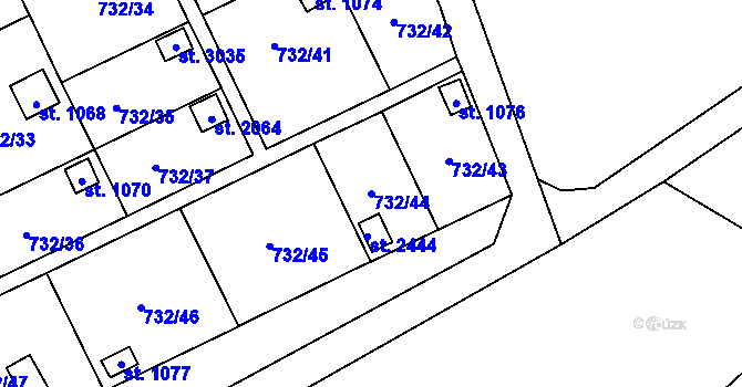 Parcela st. 732/44 v KÚ Přeštice, Katastrální mapa