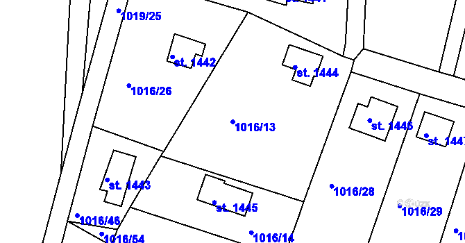Parcela st. 1016/13 v KÚ Přeštice, Katastrální mapa