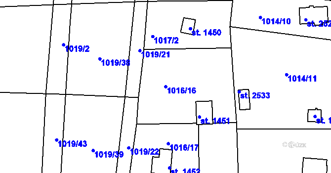 Parcela st. 1016/16 v KÚ Přeštice, Katastrální mapa