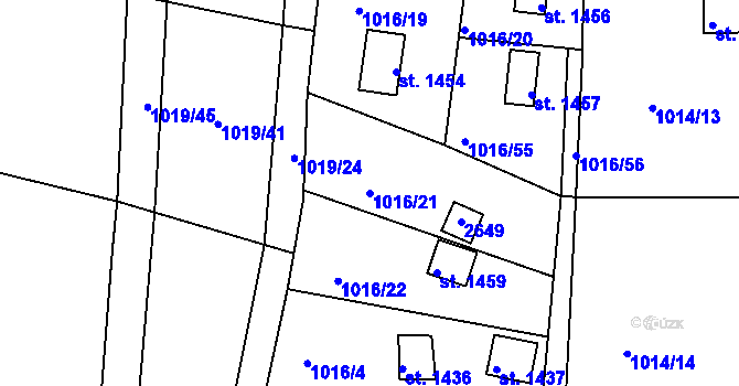 Parcela st. 1016/21 v KÚ Přeštice, Katastrální mapa