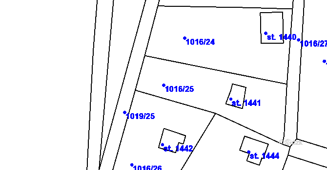 Parcela st. 1016/25 v KÚ Přeštice, Katastrální mapa