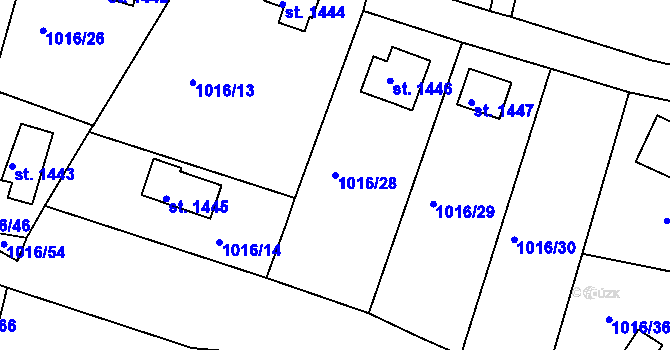 Parcela st. 1016/28 v KÚ Přeštice, Katastrální mapa
