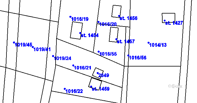 Parcela st. 1016/55 v KÚ Přeštice, Katastrální mapa